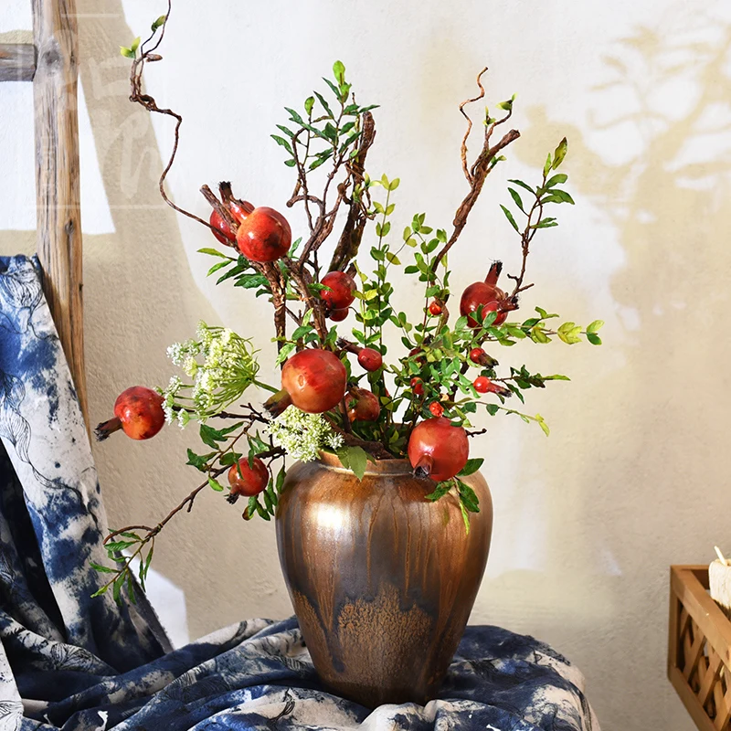 

Simulation Red Pomegranate Fruit Long Branch Home Soft Decoration Berry Living Room Flower Arrangement Window Desktop Floor