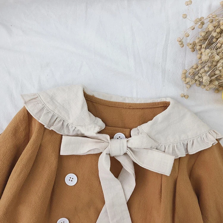 Детское двубортное платье для девочек с большим отворотом на весну/осень |