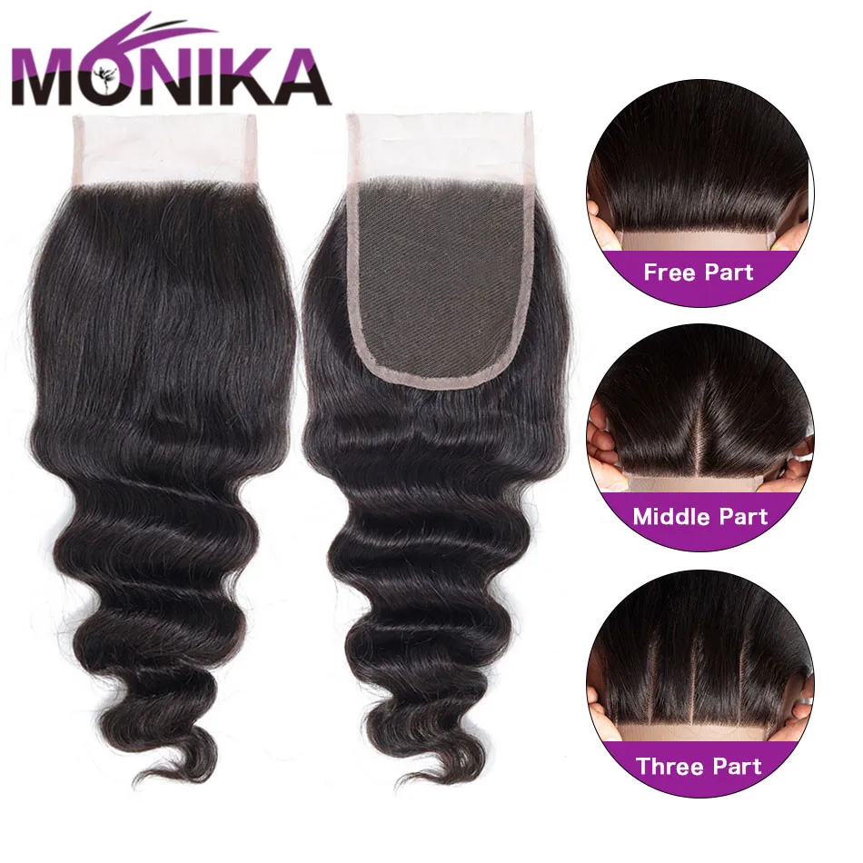 Monika индийские волосы свободные глубокая волна Закрытие человеческих волос