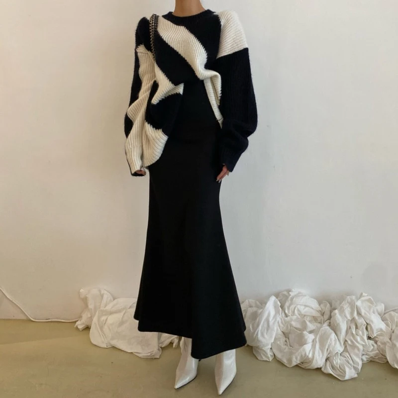 

GALCAUR Vintage Black Skirt For Women High Waist Oversized Slim Mermaid Hem Bodycon Solid Skirts Female 2020 Autumn Clothing New