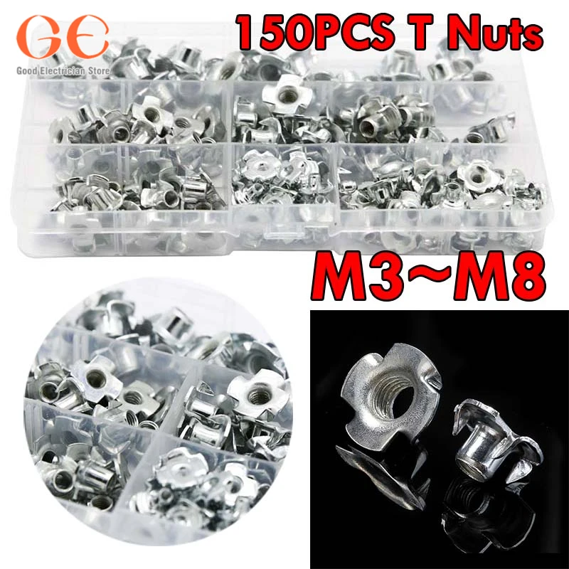 

150CS Carbon Steel Four Pronged T Nuts M3/M4/M5/M6/M8 Blind Inserts Nut For Wood Furniture home improvement