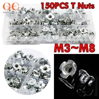 150cs carbon steel four pronged t nuts m3m4m5m6m8 blind inserts nut for wood furniture home improvement