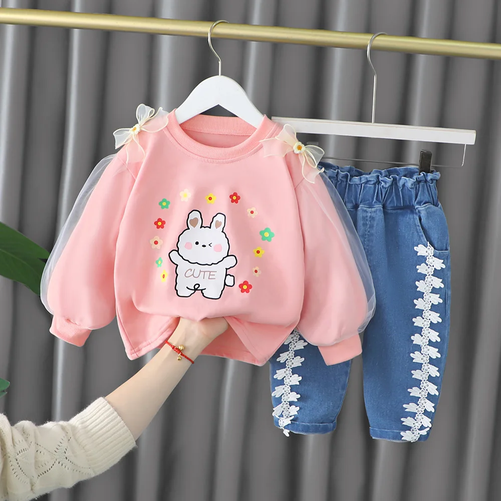 20222 Spring Autumn Kids Baby Girls Cute Rabbit Sweatshirts Baby Boys Long Sleeves Sweater Toddler Infant T-shirt Clothes