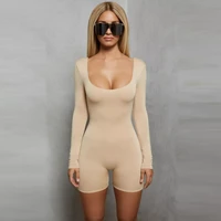 new low neck long sleeve sexy one piece shorts fall winter leak back womens jumpsuit