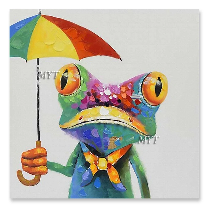 

No Framed Hand Painted Kids' Room Decor Cartoon Frog Picture Handmade Animal Oil Painting On Canvas Wall Hanging Art Cartoon Ar