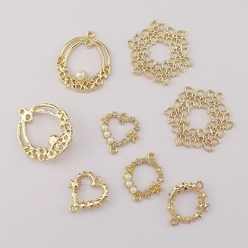 

10pcs Matt Gold Color Earring Charm Irregular Round with Rhinestone Hollow Lace Charms Connector for Necklace Jewelry Making