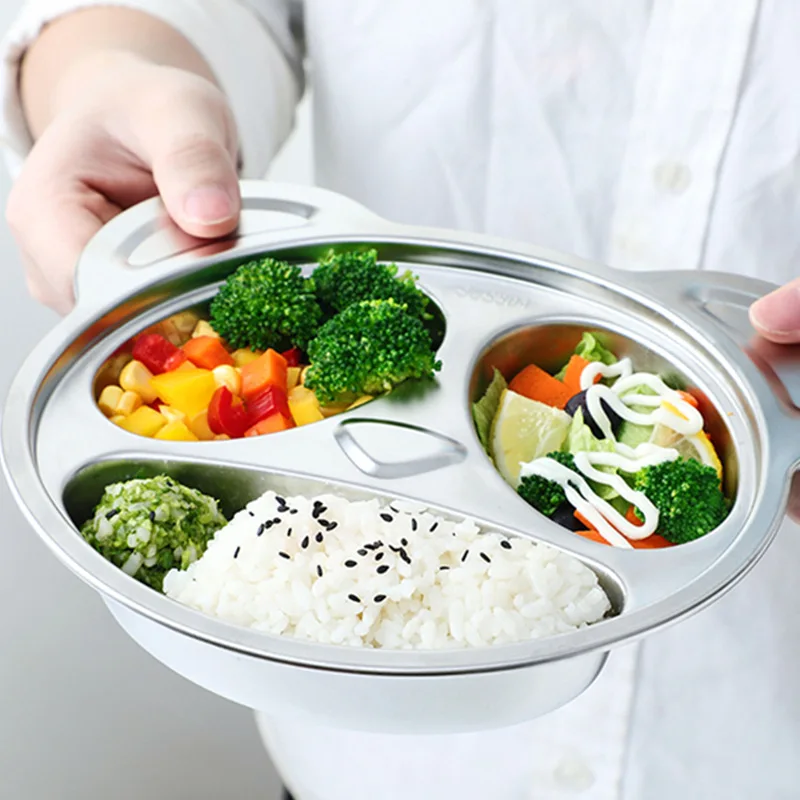 Обеденная тарелка из нержавеющей стали с мультяшной пандой и защитой от падения