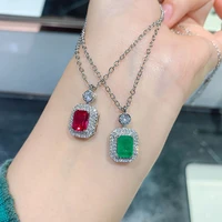 knriquen 68mm simulation ruby emerald lab diamond pendant necklace gemstone chains fine jewelry for women anniversary gifts box