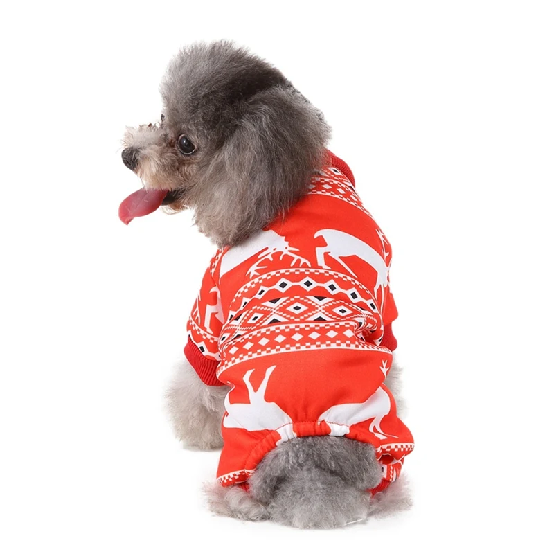 Pet Autumn And Winter Warm Clothes 4-legged Jumpsuit Christmas Elk Snowman Printed Sleepwear For Small Medium Dogs