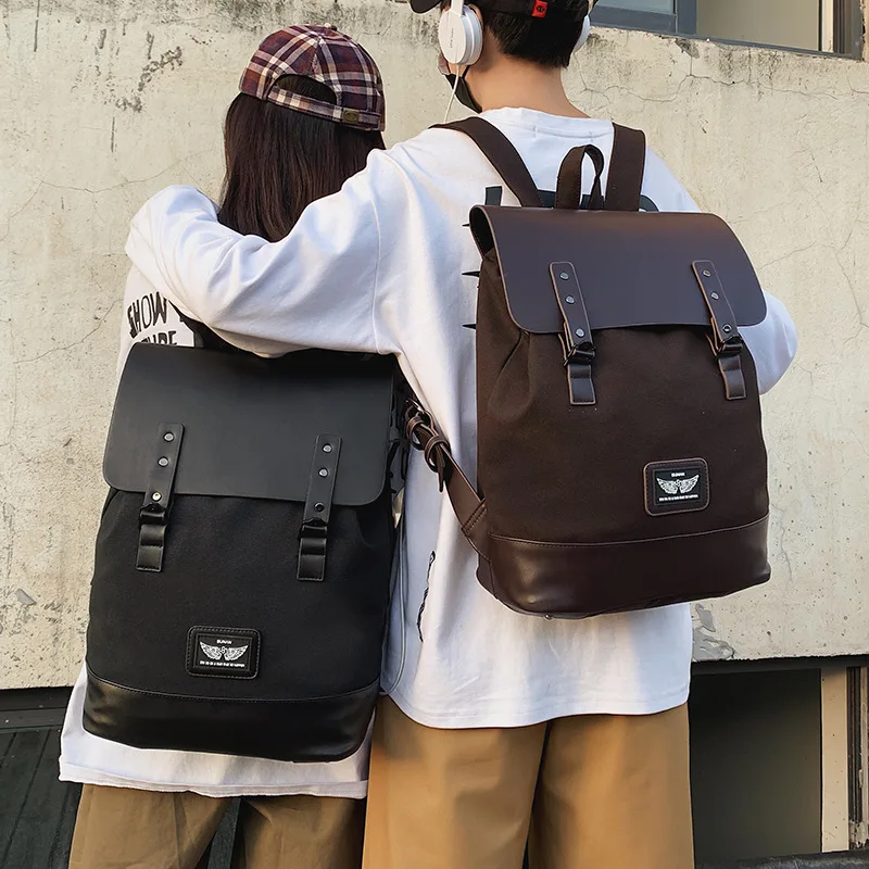 

Fashion brand backpack male INS simple Mosaic college students canvas schoolbag female high school travel backpack