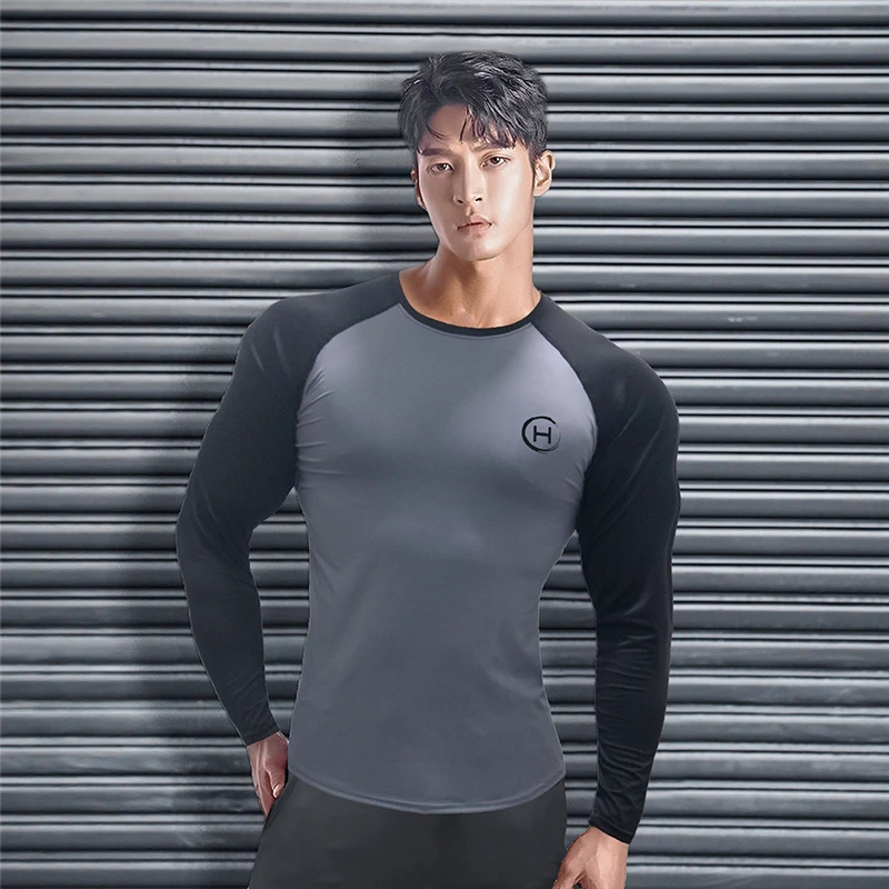 Футболка мужская с длинным рукавом хлопковая тенниска контрастных цветов нижнее