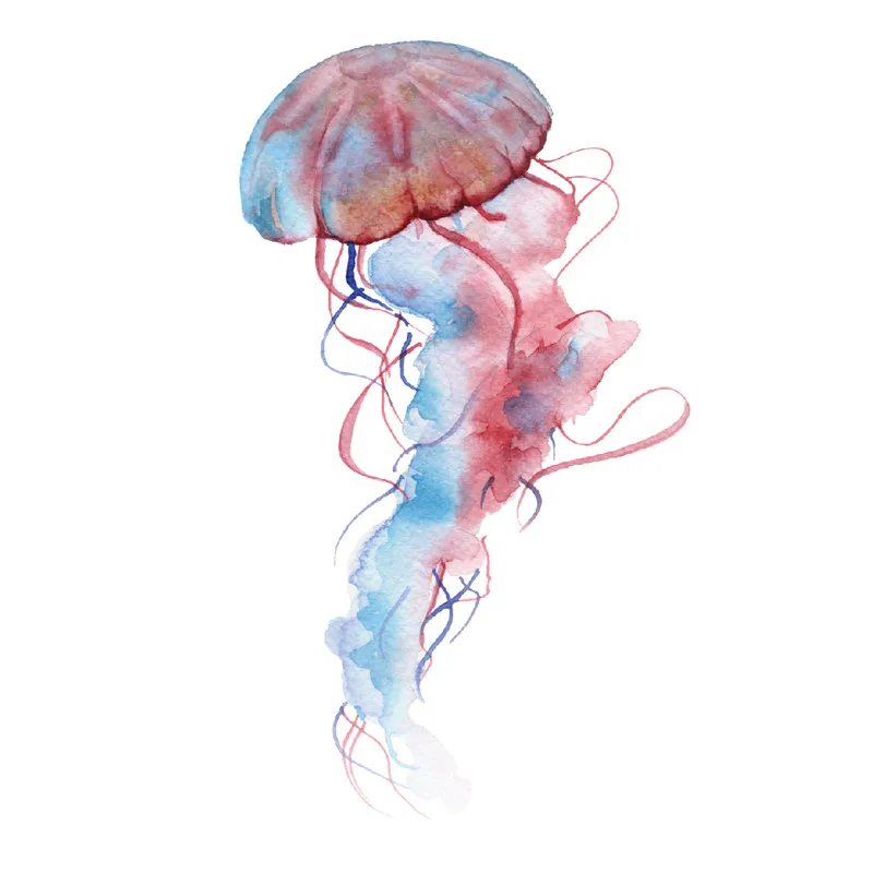 Watercolor Jellyfish Temporary Tattoo Sticker Waterproof Cartoon Kids Children Party Favor Decorations Arm Body Art 10.5X6cm | Красота и