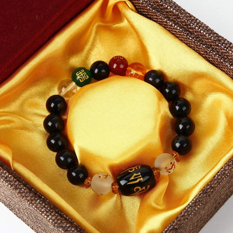 Feng Shui Obsidian Five-element Wealth Porsperity Bracelet Attract Wealth Luck With Box