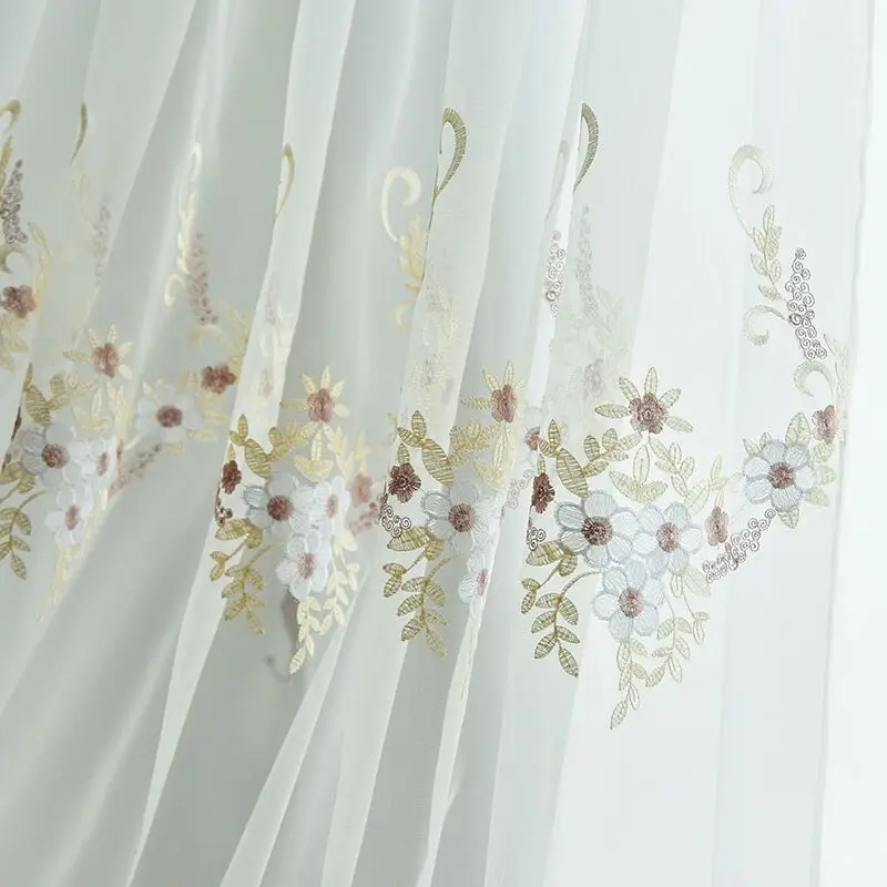 

Luxury White Embroidery Floral Voile Curtains For Bedroom Living Room Tulle Blinds Modern Lace Mesh Sheer WX-1718