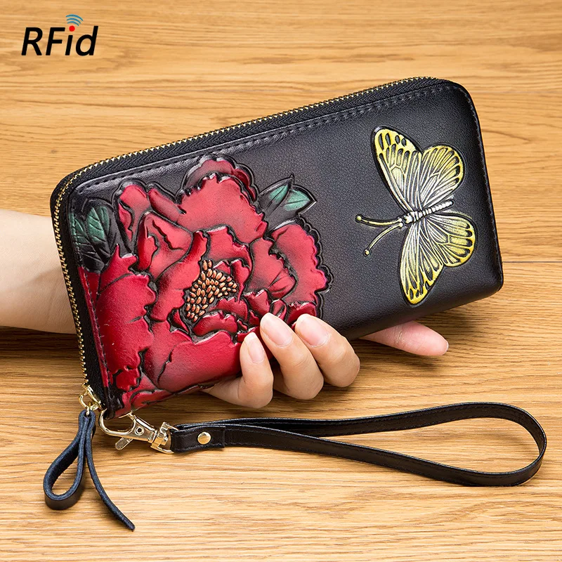 

Flower Genuine Leather Women's Wallet Female Long Wallet Women Purse Lady Clutch Money Bag Cowhide Card Holder Coin Purse