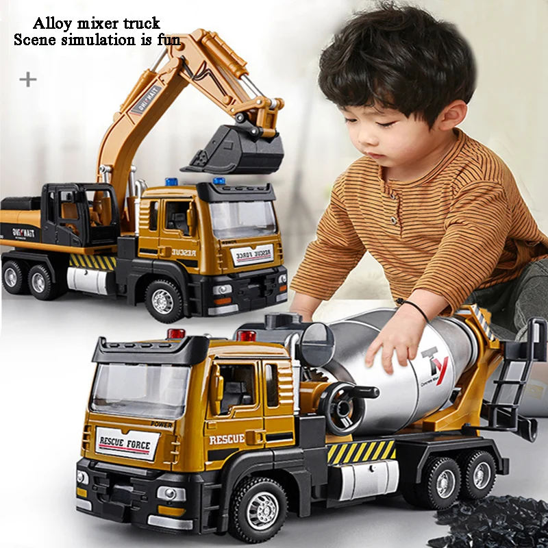 Children's alloy mixer truck toy car model large concrete cement truck excavator boy engineering vehicle model set gift
