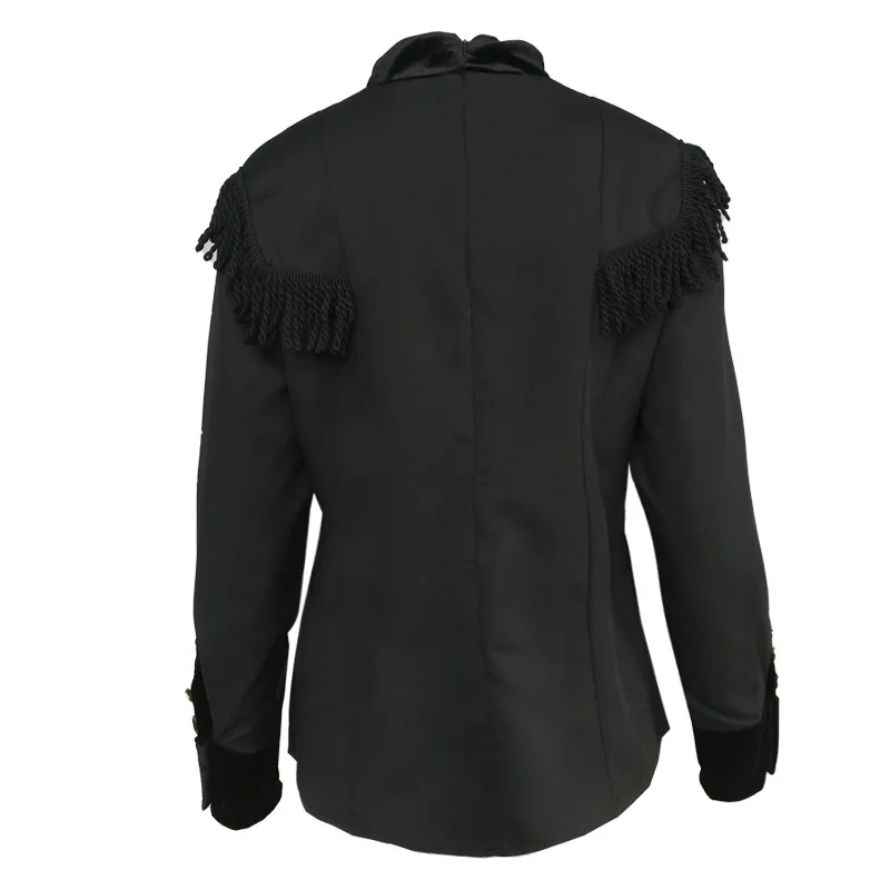 

The new English style temperament stand collar double-breasted tassel decorative long sleeve dress for women