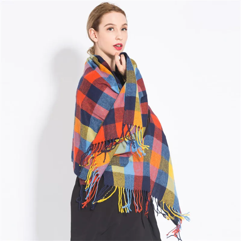 Fashion Women's Winter Stole Plaid Scarves ladies Cashmere Scarf long wool pashmina femme foulard female winter neck scarf