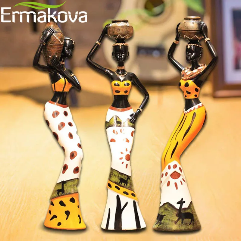 ERMAKOVA 3 шт./компл. Африканский скульптура женщины девушки смолы фигурка леди