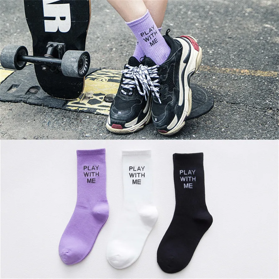 Women Socks Middle Tube with Letters Leave Me Alone Simple Casual Stripes Spring and Summer Fashion | Женская одежда