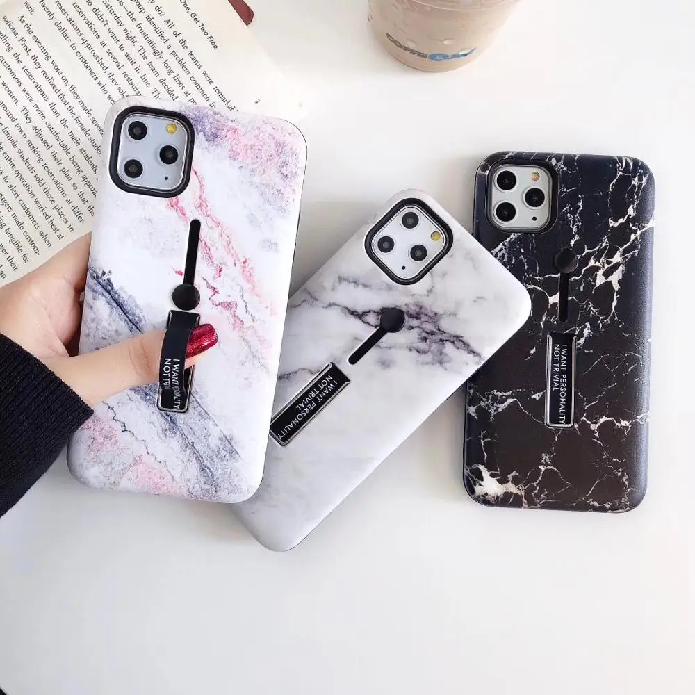 

Novelty 2-in-1 Marble Hide Holder Phone Case For iPhone12 11 Xs max 7/8Plus SE2020 XR 6S Cover Skinny Capa Protection