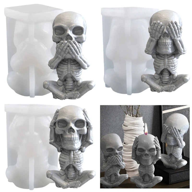 

P8DB 3D Skull Candle Epoxy Resin Mold DIY Halloween Skeleton Modeling Silicone Mould