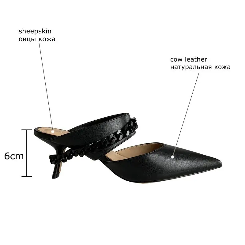 

ALLBITEFO chain design soft genuine leather women sandals Sheepskin insode summer women slippers outdoor street flip flops