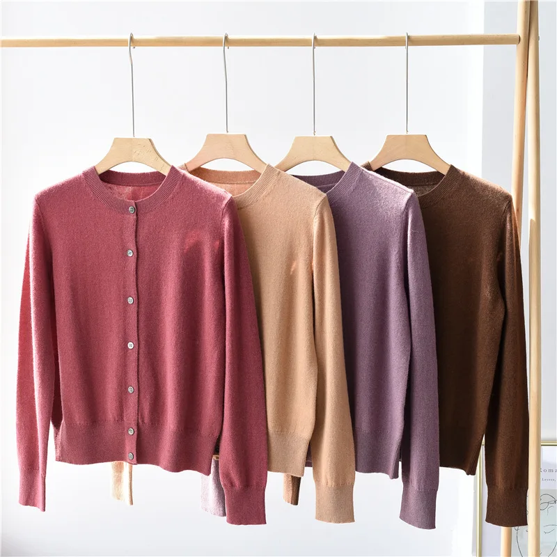 

masigoch autumn winter new 100% cashmere cardigan crewneck