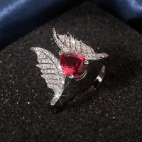 fashion simple style banquet engagement ring micro inlaid zircon wing shape red large zircon ring women ring gift for girlfriend