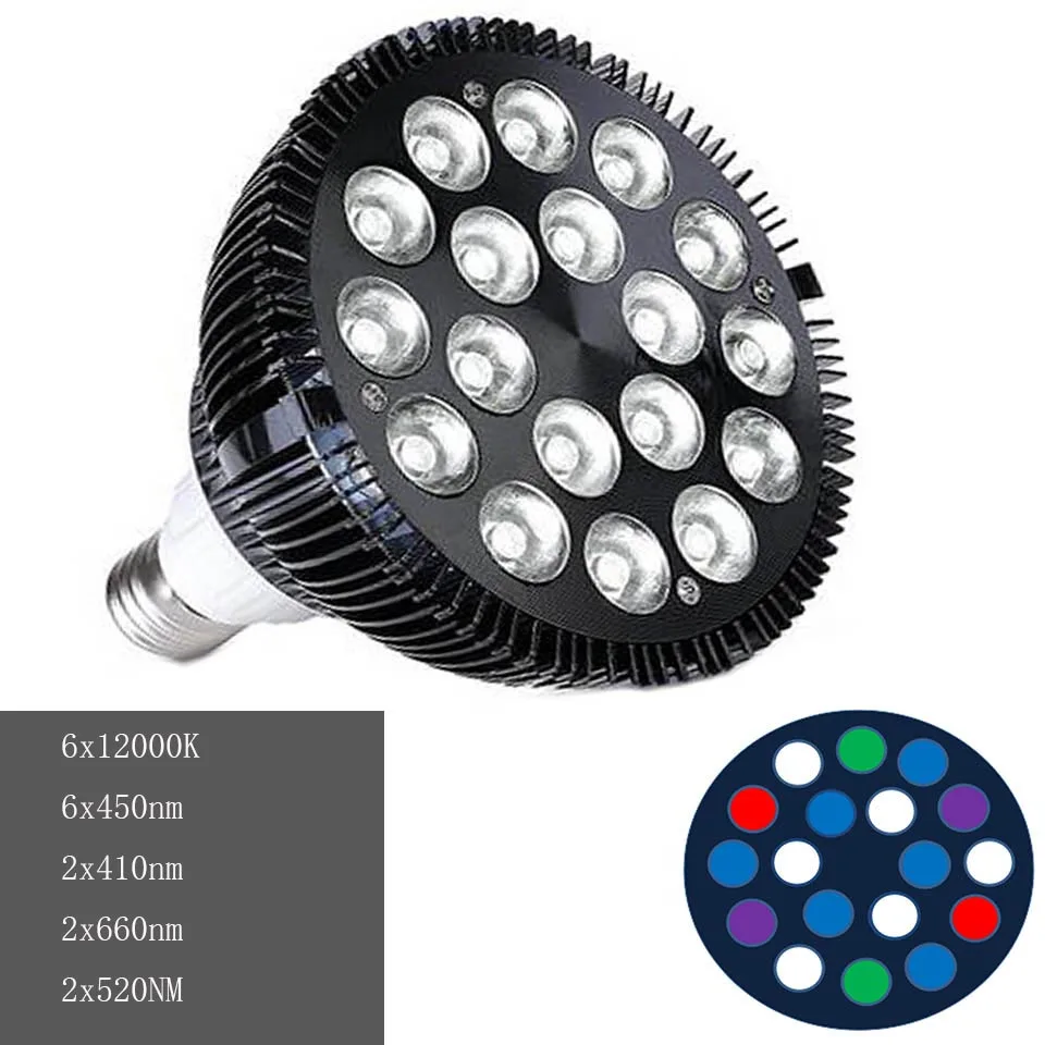 B18A Полный Спектр 27 Вт E27 LED Свет Аквариума НОМИНАЛЬНОЙ 38 Риф Лампы LED пресной Воды Растения Растут Лампы для Пруда Fish Tank Коралловых Рифов Танка - Цвет: B18A