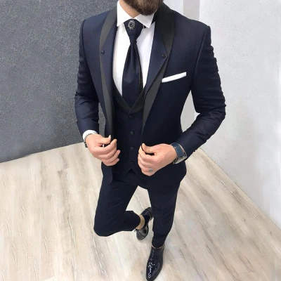 Мужской костюм для выпускного вечера брак темно синие мужской Slim Fit 3 шт Красочные