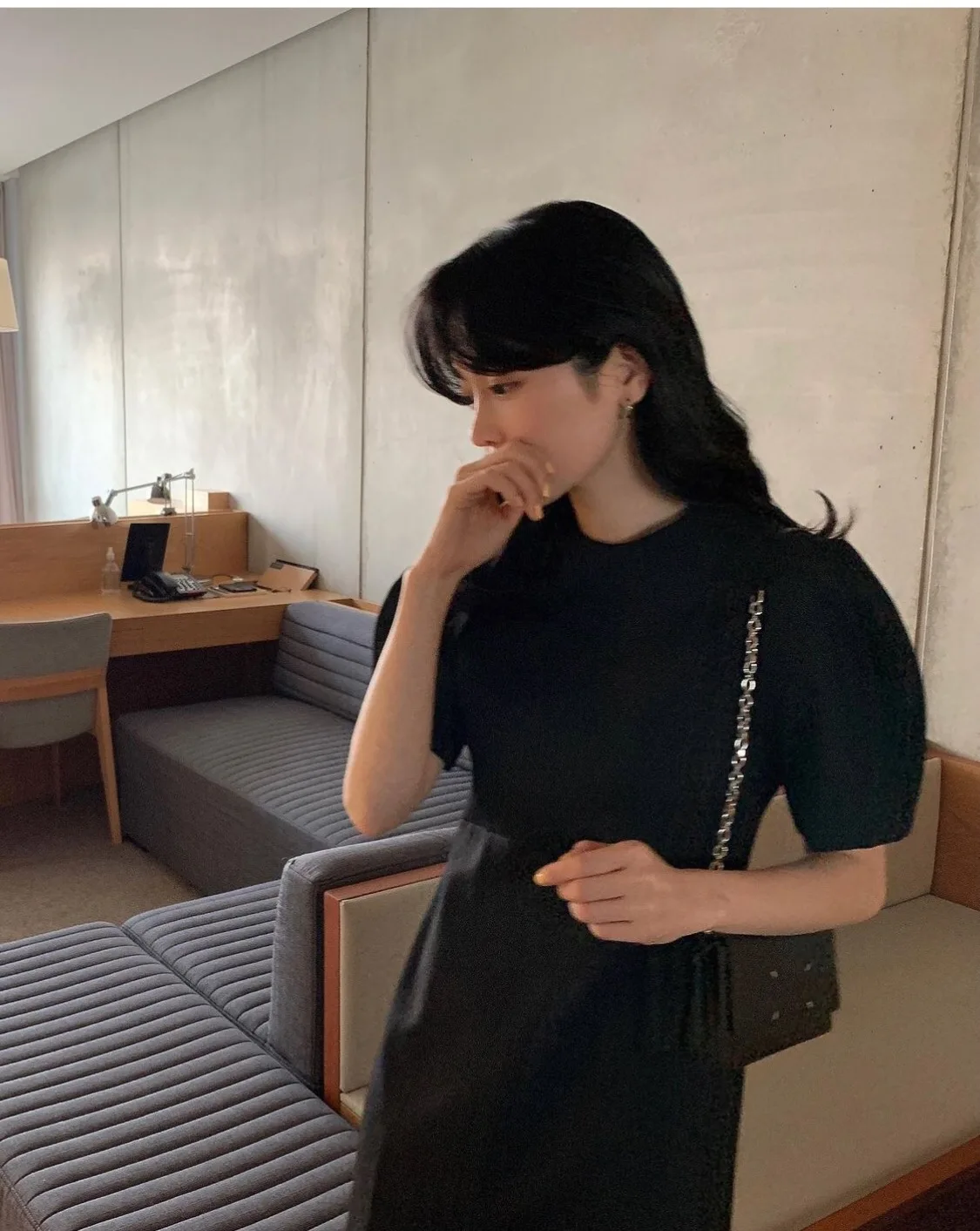 

2021 White O-Neck Puff Sleeve Office Lady Slim Summer High Waist Dress Simple Elegant Party Women's Work Clothes