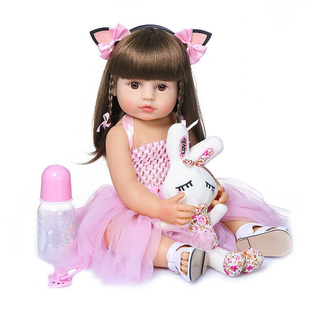 

55cm Non Toxic Waterproof DIY Playmate With Clothes Lifelike Realistic Kids Toy Full Body Toddler Girl Adorable Reborn Baby Doll