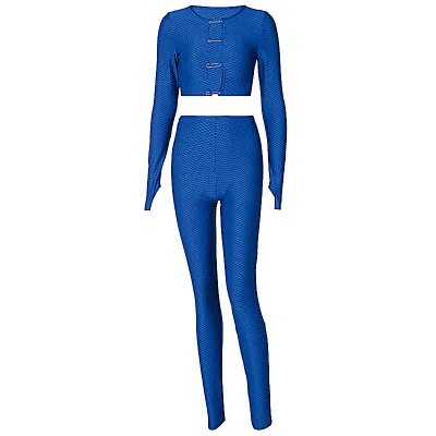 

Streetwear Bodycon Long Sleeve Crop Top Leggings Women Tracksuit Female Outfit Fitness Elastic Solid 2 Two Piece Set for Women