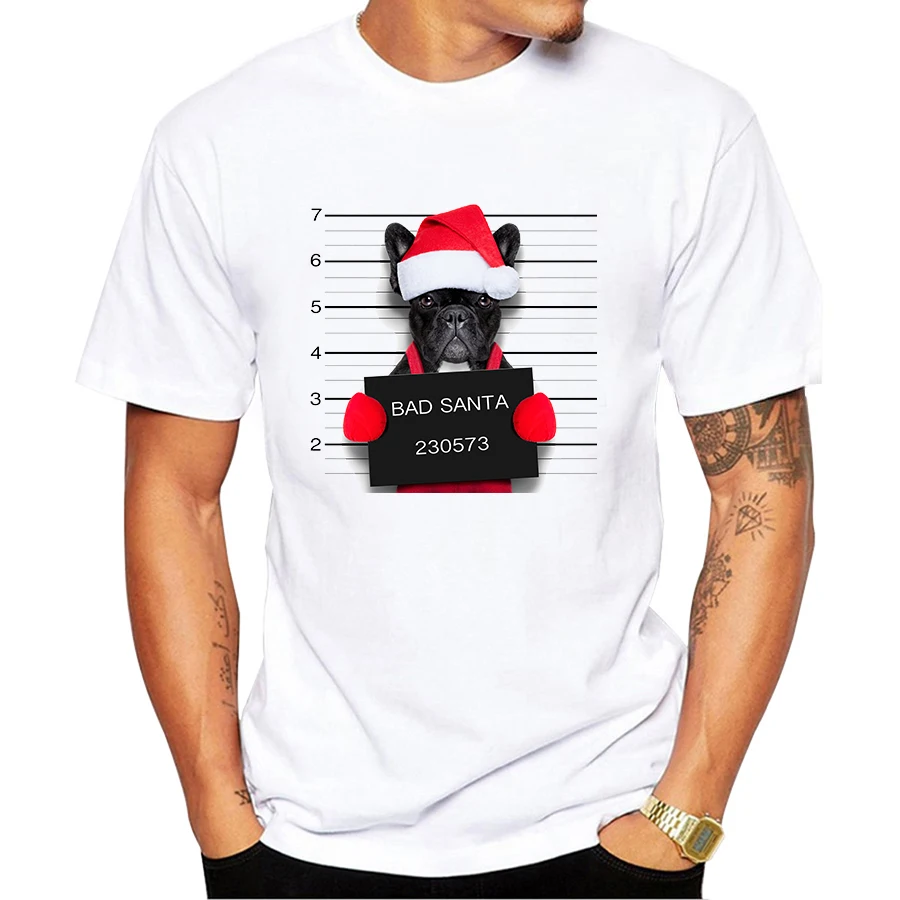 Футболка мужская с забавным рисунком плохого Санты и собаки модный дизайнерский