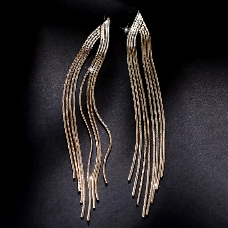 

Fashion Design Metal Chain Tassel Earrings Exquisite Tassel Long Earrings for Women Wedding Gift Jewelry Wholesale