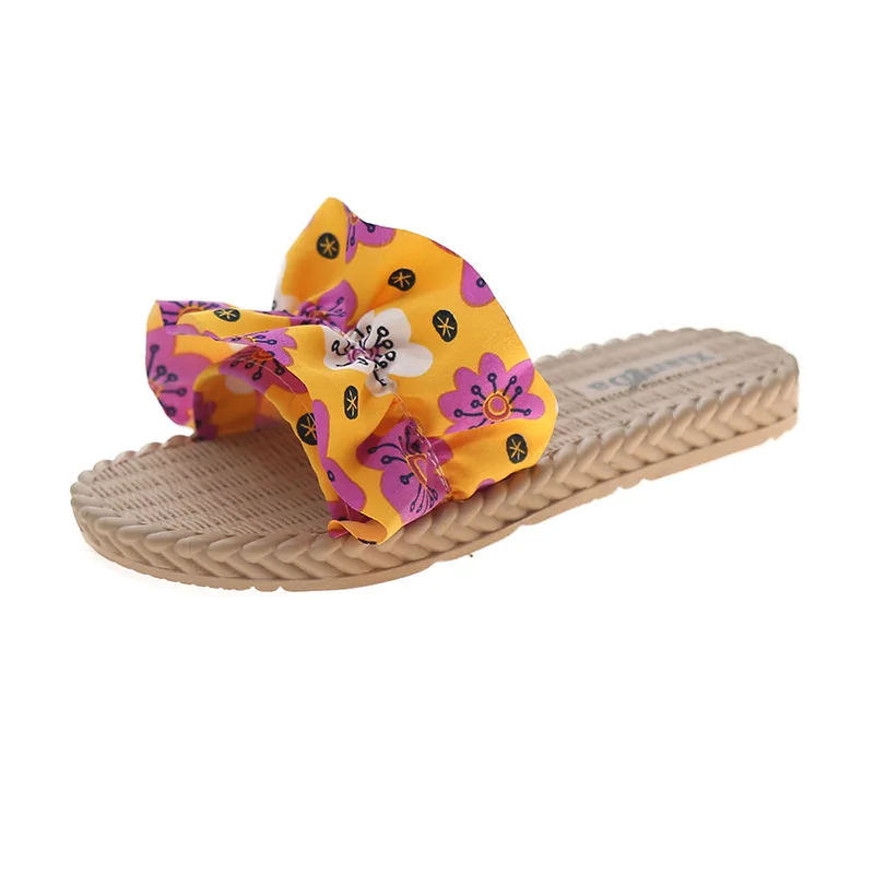 

Beach Shoes Woman's Slippers Slides Fashion Sabot 2021 Soft Flat Luxury Basic Casual Rome Floral Fabric PVC Leisure Slippers Cas