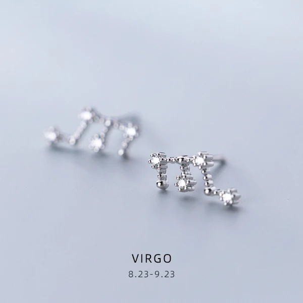 VIRGO Modian Изысканные 12 созвездий милые женские хрустальные Leo Aquarius серьги гвоздики для женщин стерлингового серебра 925 ювелирные изделия - Окраска металла: VIRGO