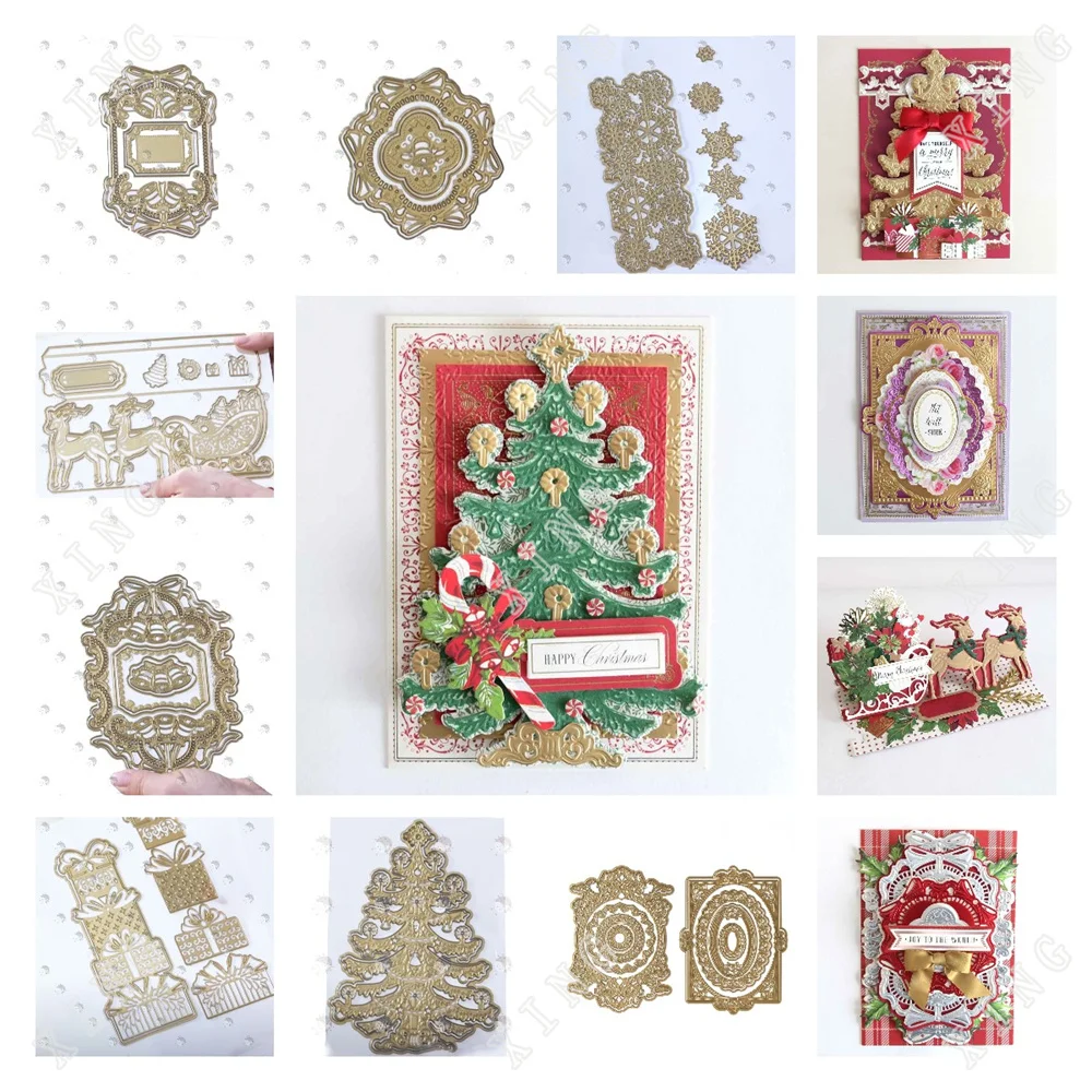 

New Snowflake Present Gift Box Sleigh Slimline Easel Holiday Tree Fancy French Frame Diy Craft Card Decorate Metal Cutting Dies