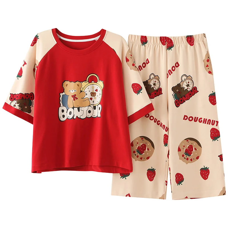 

Summer Cotton Pyjamas Women Nightwear Suit Pajama Sets Short Sleeve Casual Sleepwear