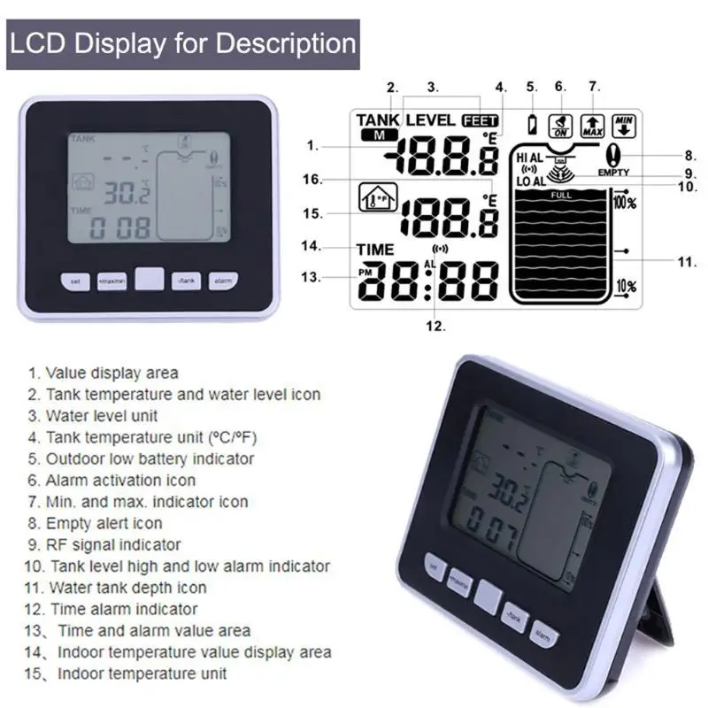 

2021 New Ultrasonic Water Level Sensor Ultrasonic Level Gauge with Liquid Thermometer