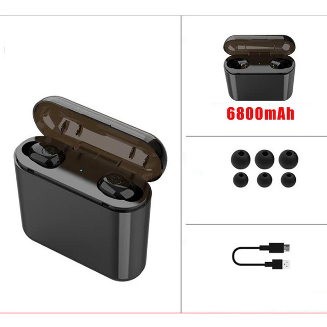 6800mAh black XQ TWS Bluetooth 5,0 наушники 6800 мАч Powerbank беспроводные наушники стерео наушники мини, стерео airdots PK Q32 для телефона Xiaomi - Цвет: 6800mAh black