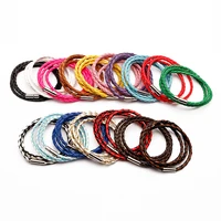 1pcs colorful fashion pu braided leather man friendship bracelet diy women jewelry multilayer clasps couple charm accessories