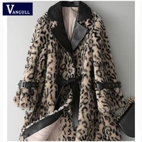 vangull winter leopard faux fur coat women thicken warm slim long sleeve fur coat outerwear 2019 new elegant trench overcoats