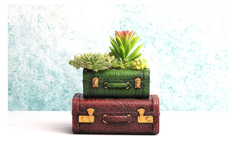 European Retro Suitcase Succulents Flower Pot Creative Personality Resin Small Micro-landscape Decoration Ornaments | Дом и сад