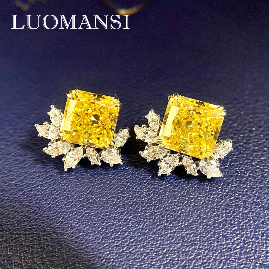 

Ювелирные изделия Luomansi, серебро 100% пробы, цветок 10*10 мм, желтые квадратные серьги из высокоуглеродистого бриллианта, подарок для девочек