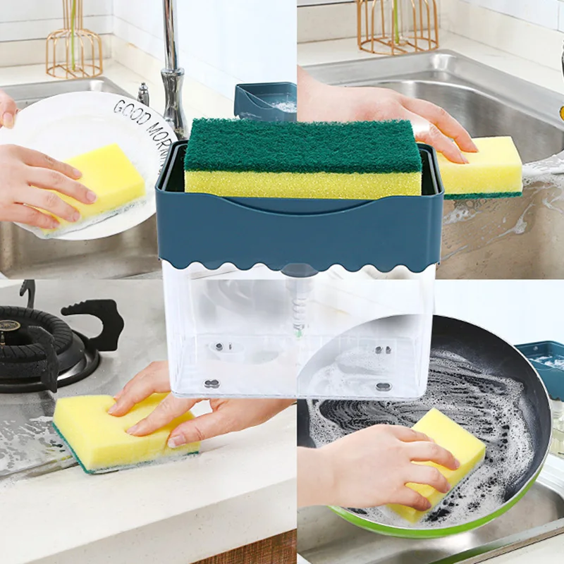 

2 in 1 Soap Pump Dispenser Sponge Holder Bathroom Kitchen Balcony oap Liquid Pump Sponge Racks Holders Kitchen Accessories @LS