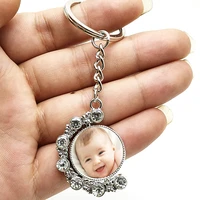 2020 new personalized photo pendant baby custom double sided rhinestone keychain mom dad grandparents gift for family members