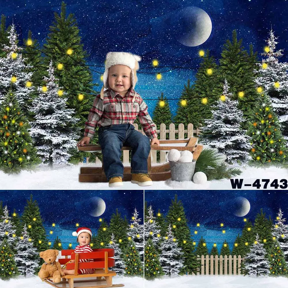 

Рождественские фоны для фотосъемки снежный зимний лес луна Дети Малыш семейный Декор студия фотобудка фон фотография w4743