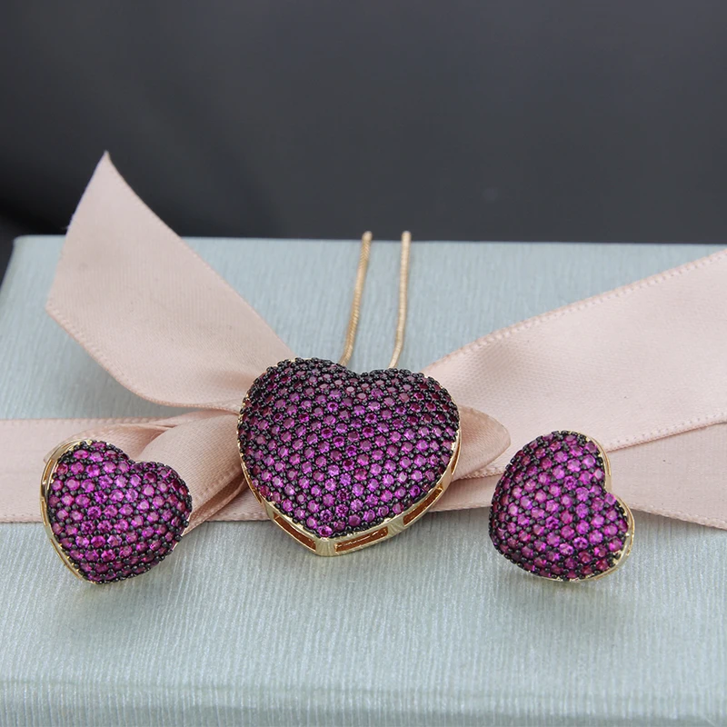 SUNSLL двухцветные медные серьги гвоздики и ожерелья с кулоном в форме сердца из